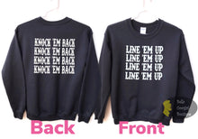 Load image into Gallery viewer, Line Em Up Knock Em Back Whiskey Glasses Front &amp; Back Country Music Sweatshirt
