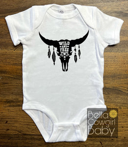 Wild And Free Steer Skull Western Baby Onesie Bodysuit
