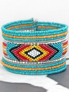 Rainbow Aztec Seed Bead Overlap Western Bracelet