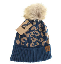Load image into Gallery viewer, Leopard Pattern CC Beanie Pom- Prussian Blue
