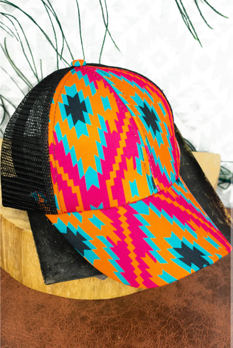 Flames Aztec Ponytail Hat