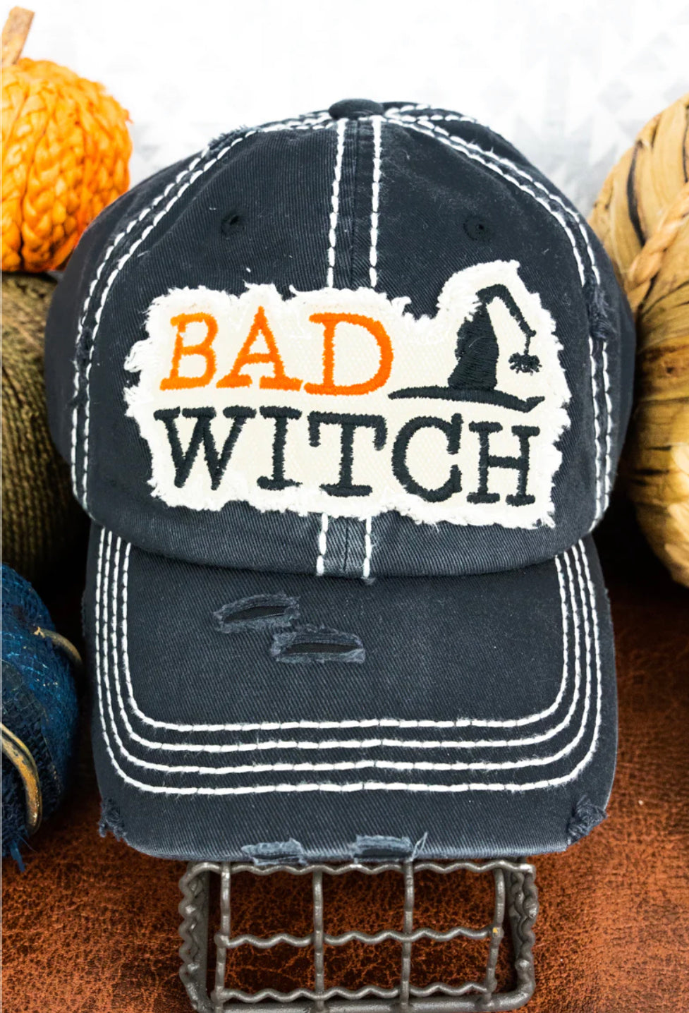Bad Witch Halloween Distressed Hat - Black
