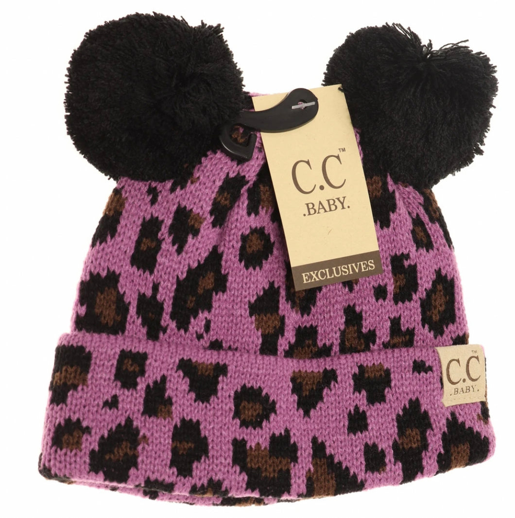 Baby Leopard Double Pom CC Beanie - Lavender