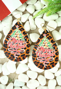 Leopard Merry Christmas Earrings