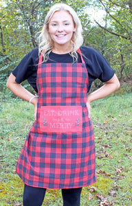 Eat Drink And Be Merry Holiday Red Plaid Christmas Apron