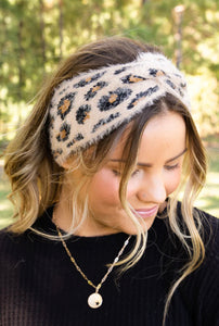 Beige Leopard Knit Western Headband