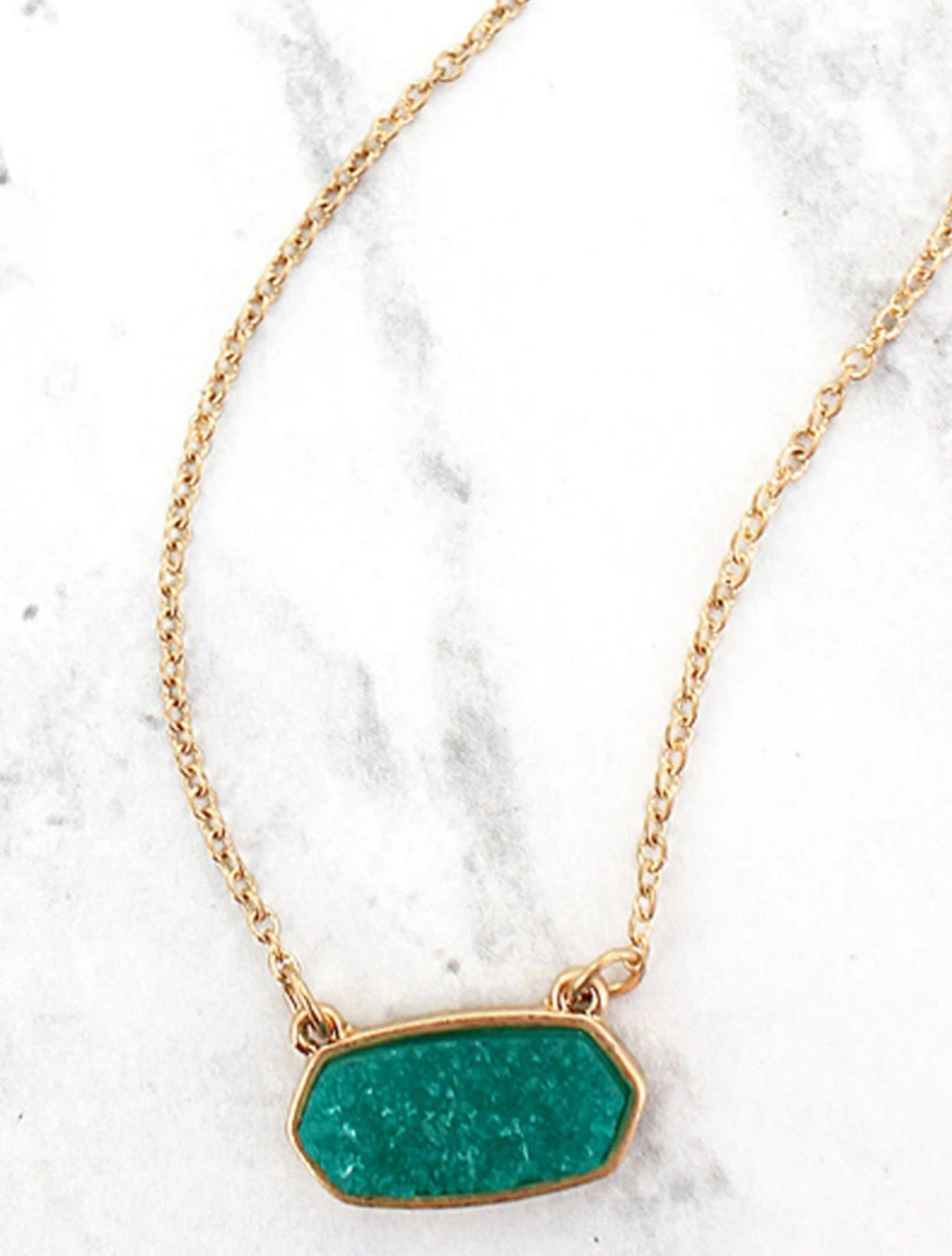 Turquoise Druzy Hexagon Pendant Necklace