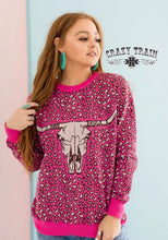 Load image into Gallery viewer, Steer Skull Pink Leopard Western Hot Head Crazy Train Sweater
