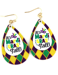 Mardi Gras Y'all Fat Tuesday Teardrop Earrings
