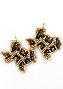 Beige Leopard Seed Bead Texas Earrings