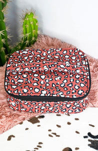Pink Leopard Western Travel Cosmetic Case
