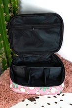 Load image into Gallery viewer, Pink Steer Skull And Cactus Western Travel Cosmetic Case
