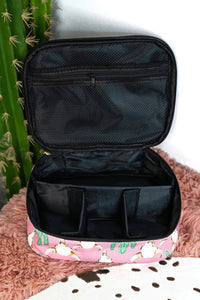Pink Steer Skull And Cactus Western Travel Cosmetic Case