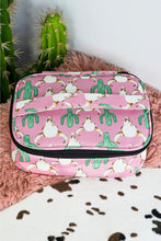 Load image into Gallery viewer, Pink Steer Skull And Cactus Western Travel Cosmetic Case
