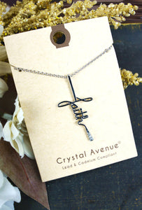 Faith Script With Crystals Cross Necklace