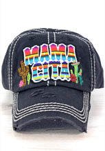 Load image into Gallery viewer, Serape Aztec Cactus Mamacita Distressed Hat - Black
