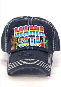 Serape Aztec Cactus Mamacita Distressed Hat - Black