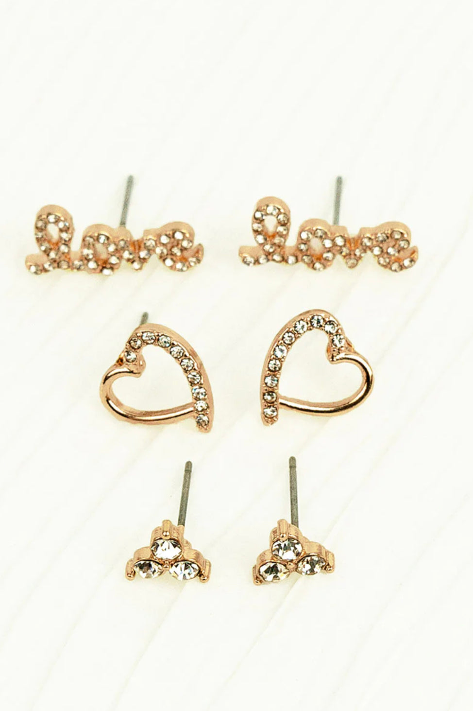 Crystal Goldtone Love Themed Valentine's Day 3 Pair Earrings