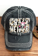 Load image into Gallery viewer, Crazy Heifer Leopard Western Cow With Pink Hearts Distressed Hat - Black
