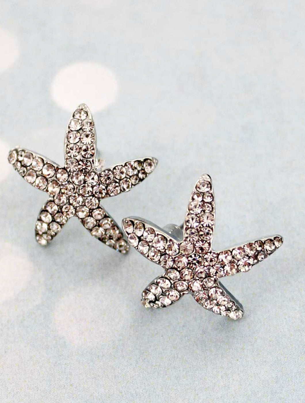 Crystal Silvertone Summer Starfish Earrings