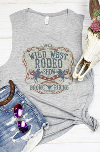Wild West Rodeo Texas Women's Muscle Tank Top - Grey