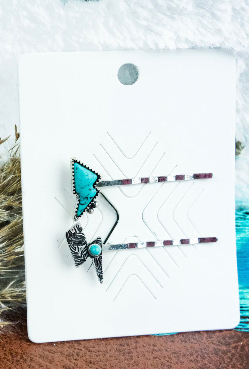 2 Piece Turquoise Bolt Western Hair Pin Set