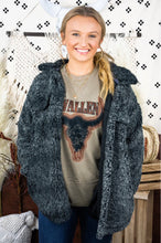 Load image into Gallery viewer, Snow Much Fun Black/Grey Western Sherpa Shacket
