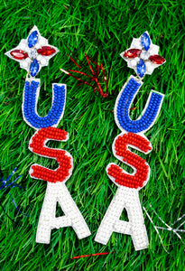 Bejeweled Red White And Blue USA Patriotic Earrings