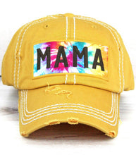 Load image into Gallery viewer, Mama With Tie Dye Mother&#39;s Day Distressed Hat - Mustard
