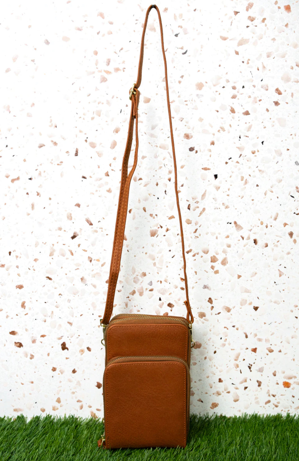 Light Brown Faux Leather Phone Crossbody Purse