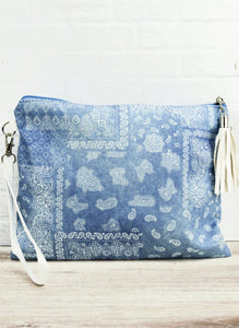 Blue Bandana Paisley Tassel Western Crossbody Purse