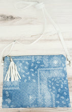 Load image into Gallery viewer, Blue Bandana Paisley Tassel Western Crossbody Purse
