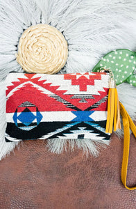 Red Aztec Tassel Wristlet