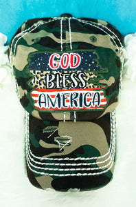 God Bless America Camo Distressed Hat