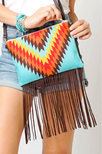 Turquoise Fringe Aztec Southwestern Crossbody Purse