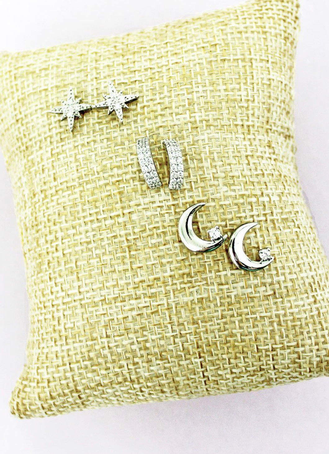 Cubic Zirconia Moon & North Star Stud Earrings 3 Pair Set