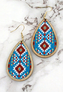 Azul Aztec Wood Teardrop Earrings
