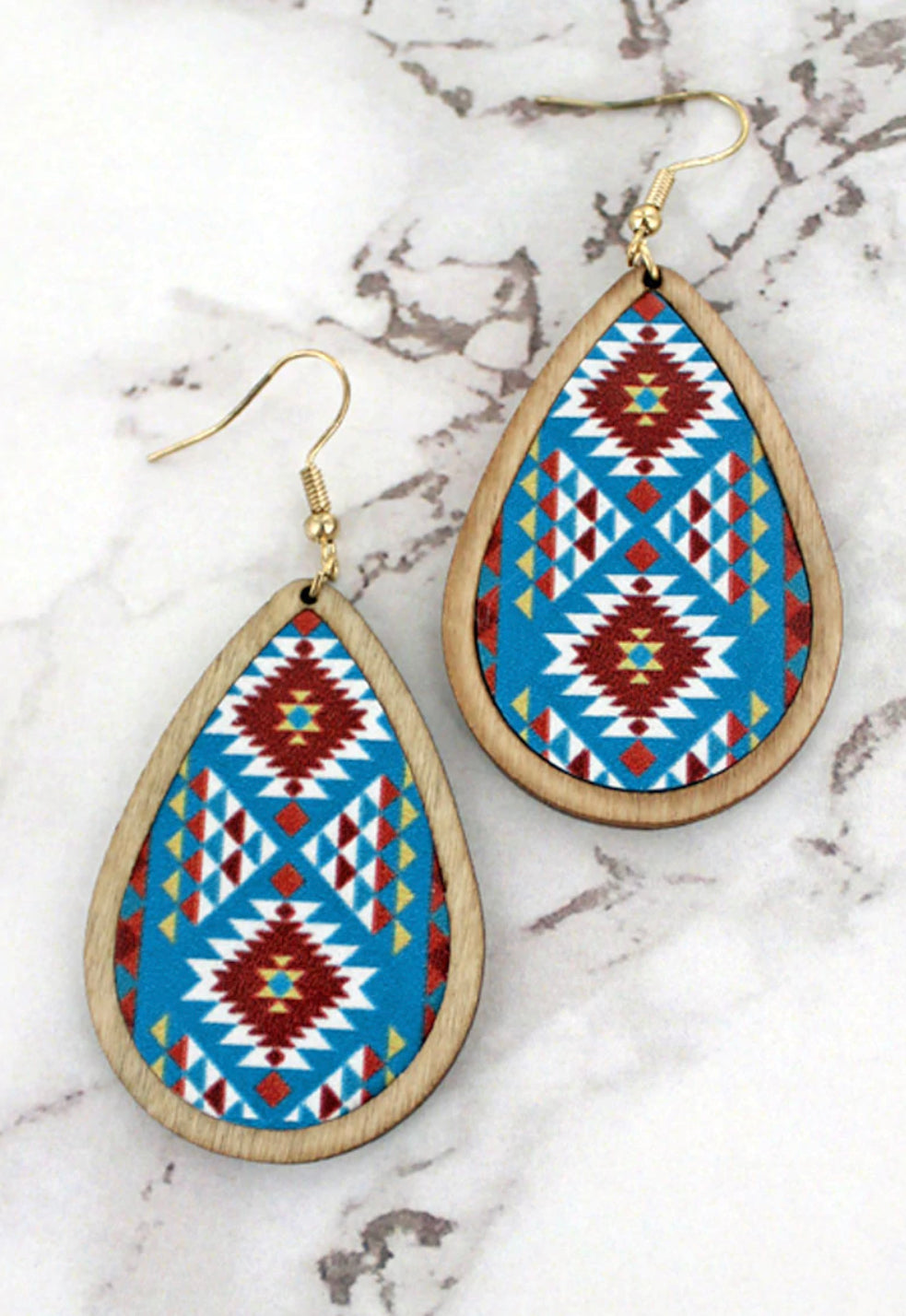 Azul Aztec Wood Teardrop Earrings