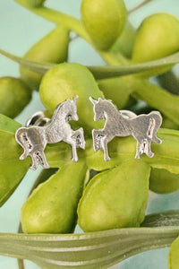 Petite Silvertone Unicorn Earrings
