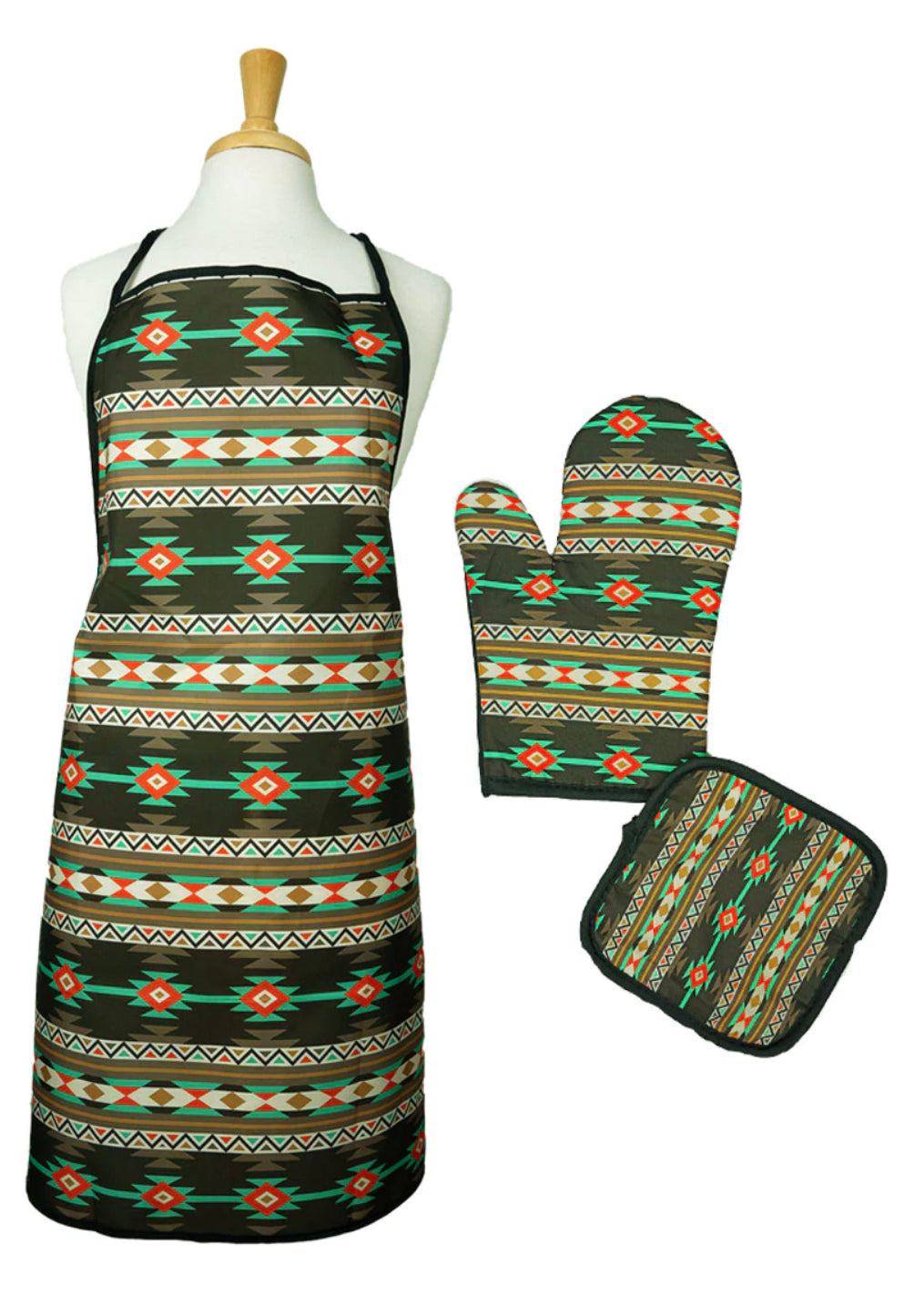 Montana Mesa Aztec Apron, Oven Mitt, And Pot Holder Set