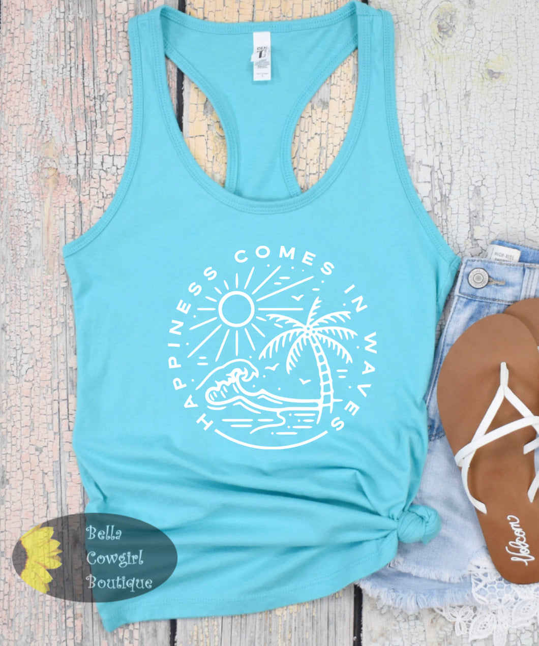 Happiness Comes In Waves Women's Beach Tank Top