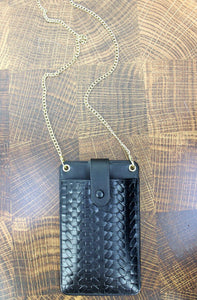Black Faux Leather Cell Phone Crossbody Purse