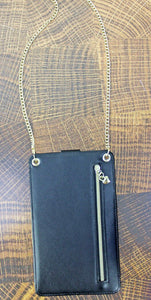 Black Faux Leather Cell Phone Crossbody Purse