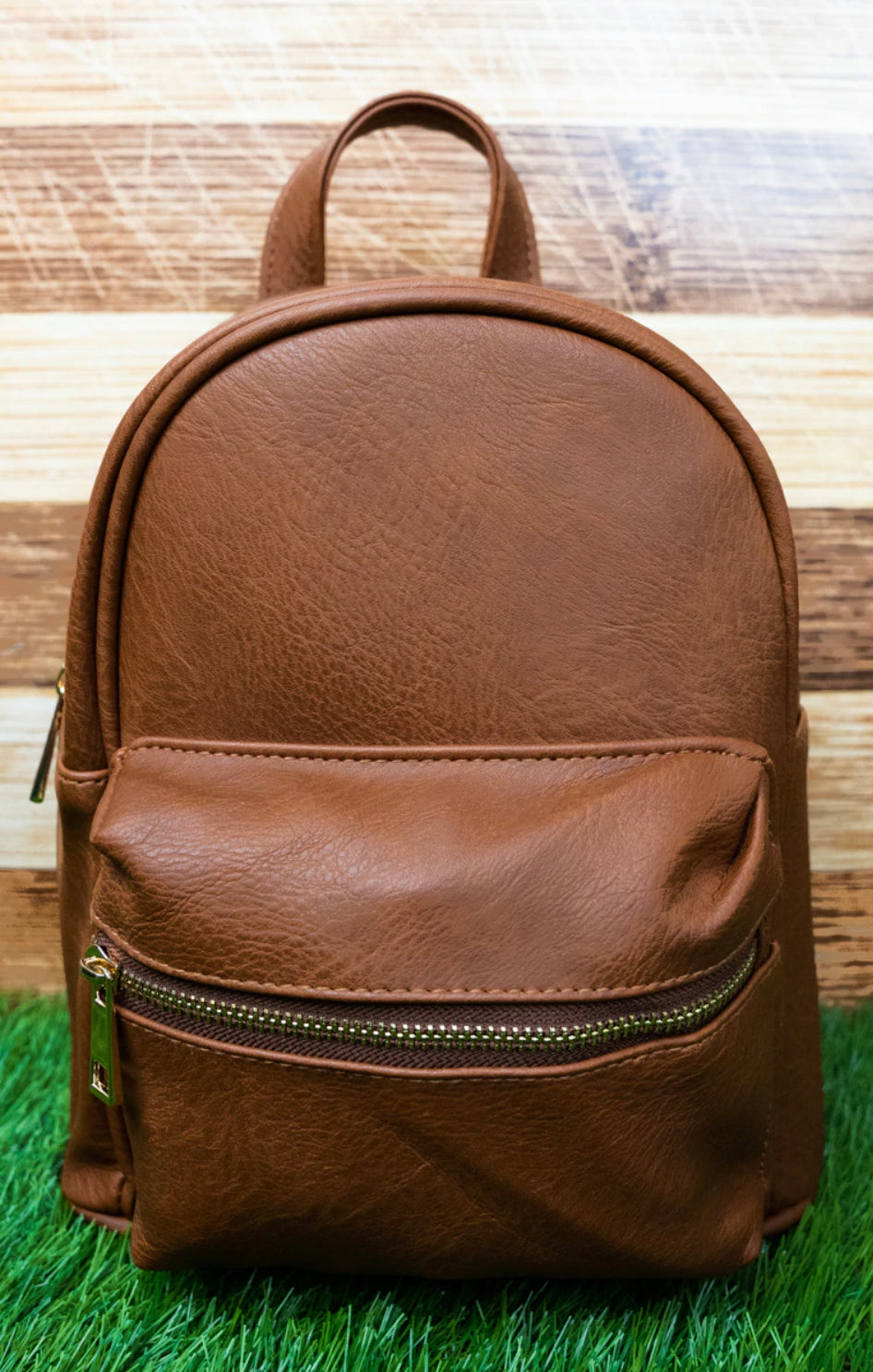 Brown Faux Leather Small Backpack