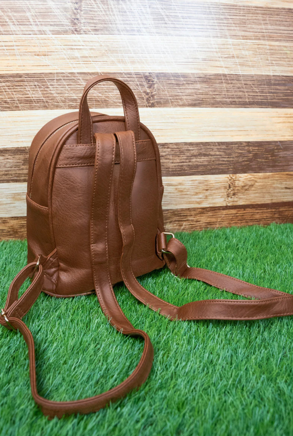 bella faux leather backpack Brown Faux Leather Small Backpack