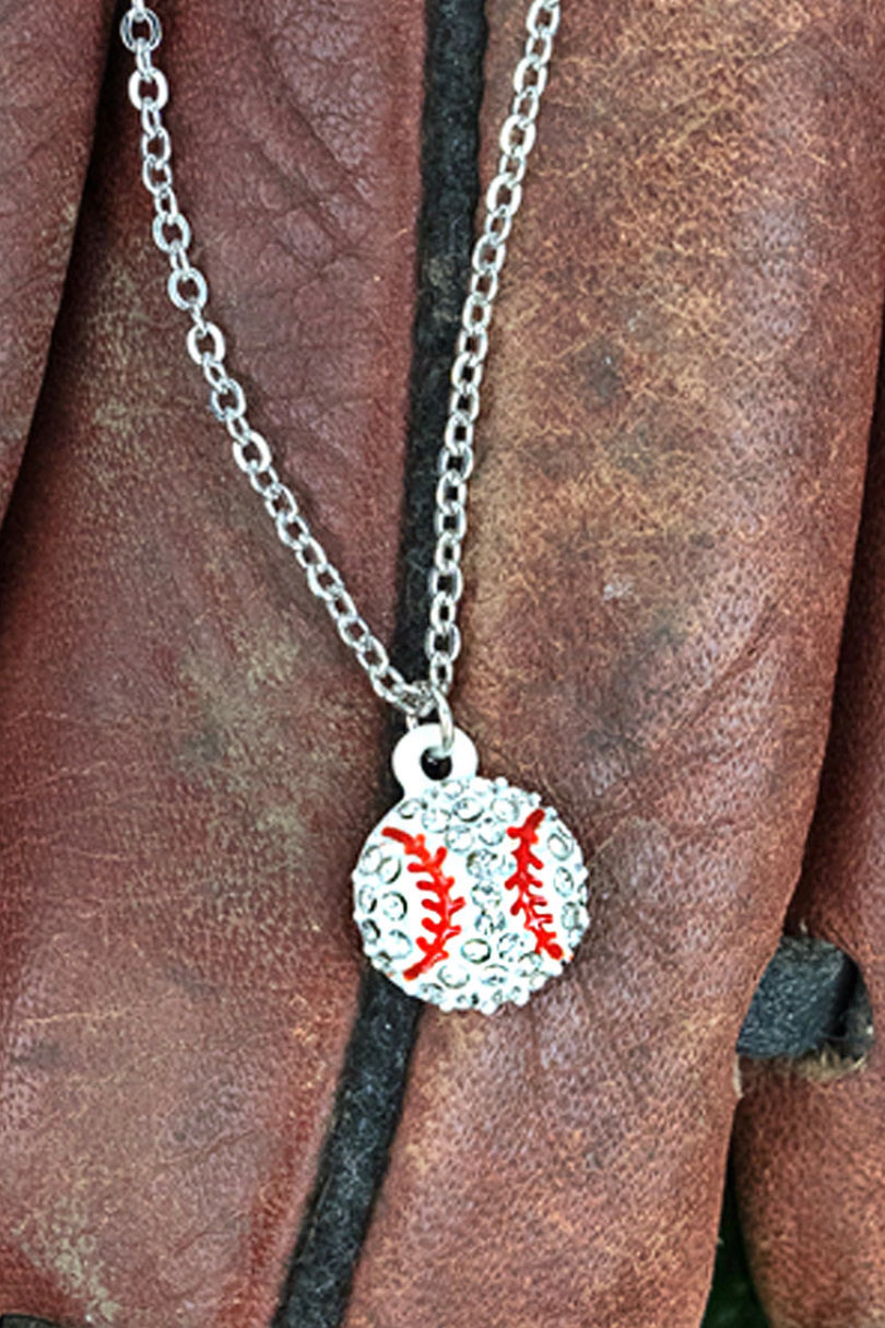 Crystal Baseball Silvertone Necklace
