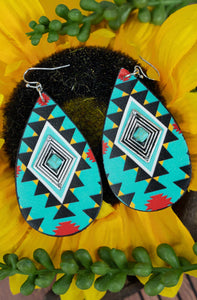 Turquoise Diamond Western Aztec Earrings