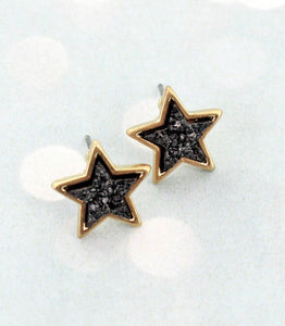 Black Druzy Star Stud Earrings