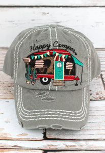 Leopard Happy Camper Steel Distressed Hat