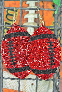 Gameday Glimmer Glitter Red Football Earrings